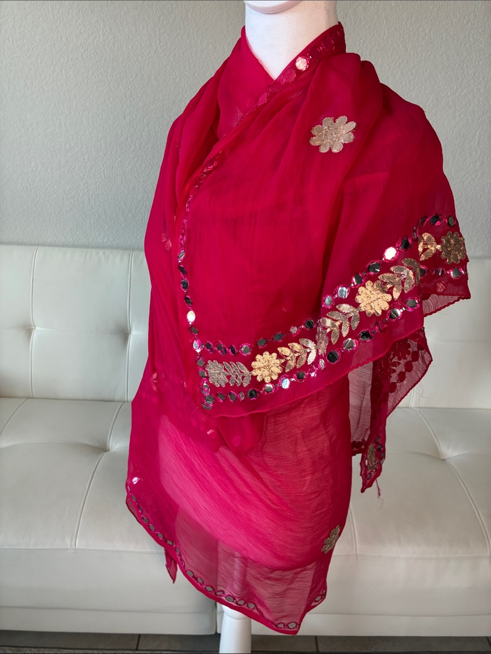 Bright Pink Shiny Embellished Women's Scarf Wrap